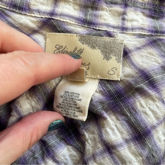 Elizabeth & James Purple Crinkle Plaid Ombré Button Down Corset Back Shirt EUC S - Picture 6 of 8
